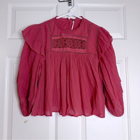 Free People dusty rose, earthy tone color short, flowy, light weight blouse S - Picture 1 of 11